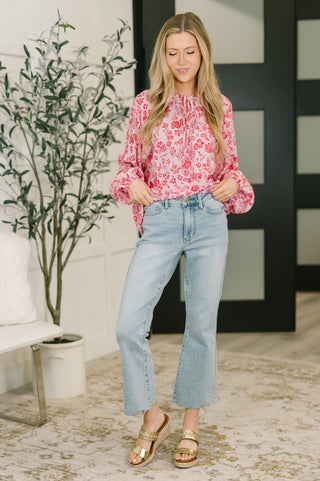 One Eleven North Garden Kiss V-Neck Puff Sleeve Blouse