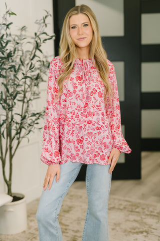 One Eleven North Garden Kiss V-Neck Puff Sleeve Blouse