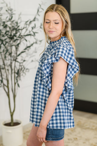 Haptics Garden at Goldenhour Flutter Sleeve Blouse in Blue