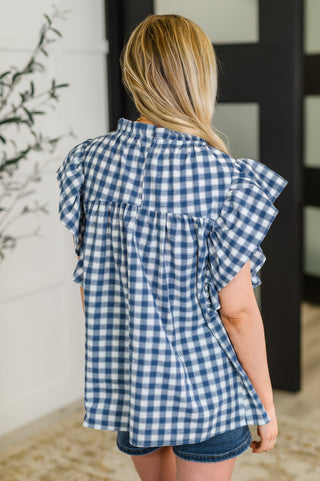 Haptics Garden at Goldenhour Flutter Sleeve Blouse in Blue