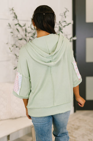 Haptics Get My Fixin' Cable Ribbed Knit Hooded Top