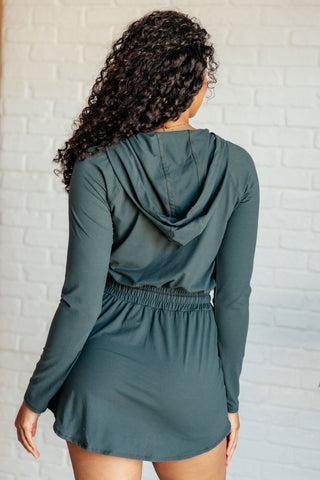 Rae Mode Getting Out Long Sleeve Hoodie Romper in Smoked Spruce