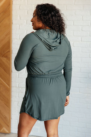 Rae Mode Getting Out Long Sleeve Hoodie Romper in Smoked Spruce