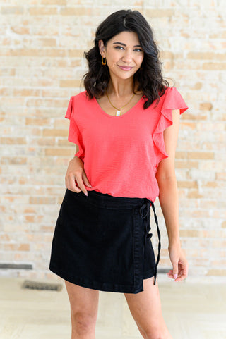 One Eleven North Got Me Cornered V Neck Ruffle Sleeve Top