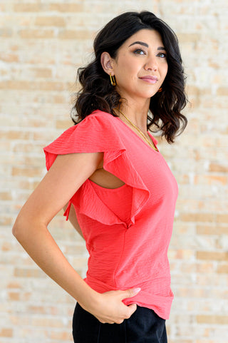 One Eleven North Got Me Cornered V Neck Ruffle Sleeve Top