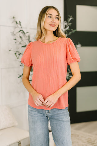 Zenana Grace & Virtue Balloon Sleeve Blouse in Coral