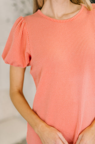 Zenana Grace & Virtue Balloon Sleeve Blouse in Coral