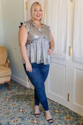 One Eleven North Shine On Metallic Peplum Top