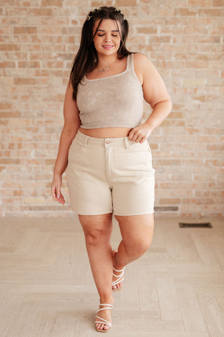 Judy Blue Greta High Rise Garment Dyed Shorts in Bone - Exclusive