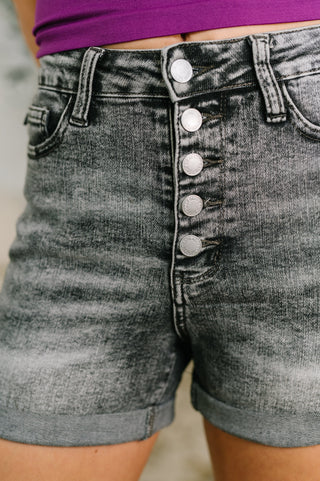 Judy Blue Greyson High Rise Button Fly Cuffed Shorts in Grey - Exclusive