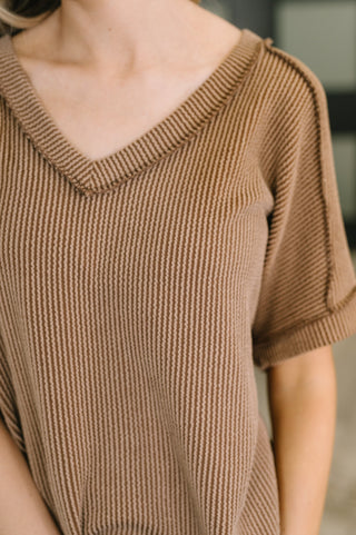 Zenana Growing Restless V-Neck Tee in Brown