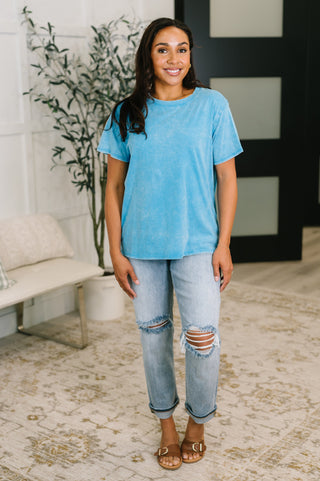 Zenana Had to Be There Mineral Wash Tee in Deep Sky
