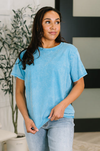 Zenana Had to Be There Mineral Wash Tee in Deep Sky