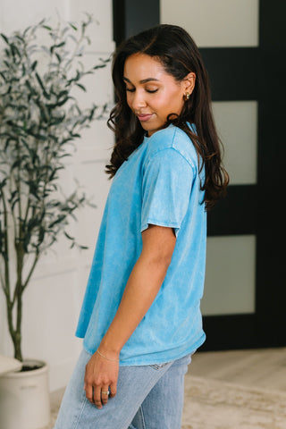 Zenana Had to Be There Mineral Wash Tee in Deep Sky