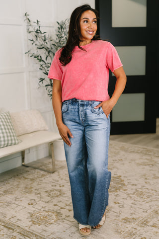 Zenana Had to Be There Mineral Wash Tee in Fuchsia