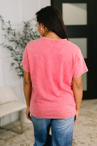 Zenana Had to Be There Mineral Wash Tee in Fuchsia