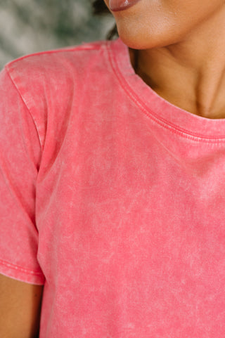 Zenana Had to Be There Mineral Wash Tee in Fuchsia