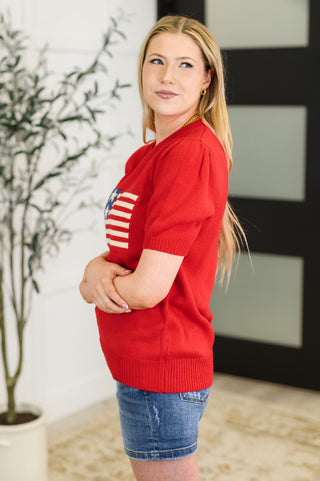 Haptics Hand Over Heart Graphic Knit Top in Red