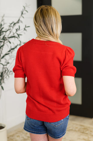 Haptics Hand Over Heart Graphic Knit Top in Red