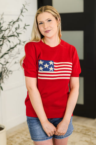 Haptics Hand Over Heart Graphic Knit Top in Red