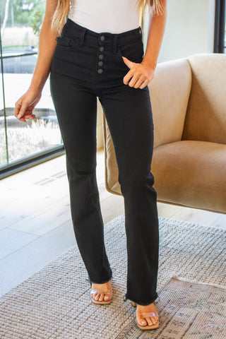 Judy Blue Harriet High Rise Button Fly Bootcut Jeans in Black - Exclusive