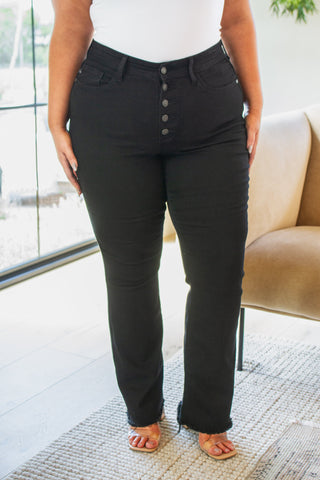 Judy Blue Harriet High Rise Button Fly Bootcut Jeans in Black - Exclusive