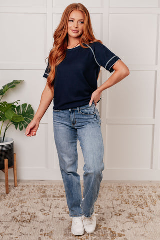 One Eleven North Heartbreaker Waffle Knit Tee in Blue