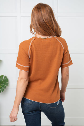 One Eleven North Heartbreaker Waffle Knit Tee in Chestnut