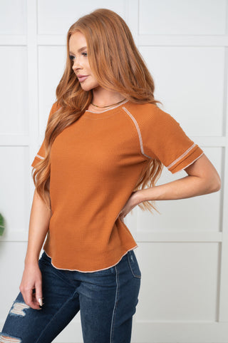 One Eleven North Heartbreaker Waffle Knit Tee in Chestnut