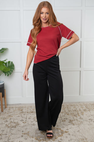 One Eleven North Heartbreaker Waffle Knit Tee in Cranberry