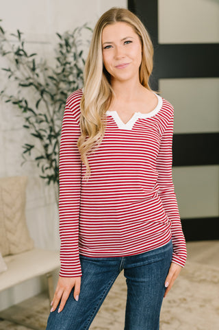 7th Ray Here, There, Everywhere Split Neck Top in Burgundy