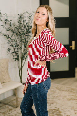 7th Ray Here, There, Everywhere Split Neck Top in Burgundy