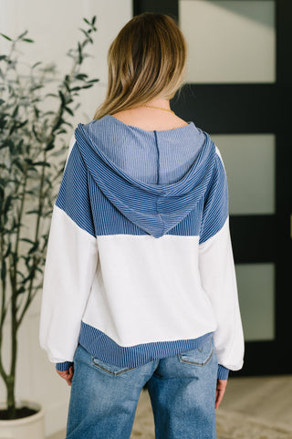 One Eleven North Here for Now Color Block Hoodie in Blue