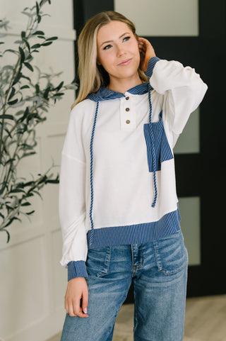 One Eleven North Here for Now Color Block Hoodie in Blue