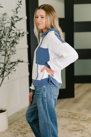 One Eleven North Here for Now Color Block Hoodie in Blue