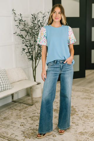 One Eleven North High Expectations Contrast Puff Sleeve Blouse
