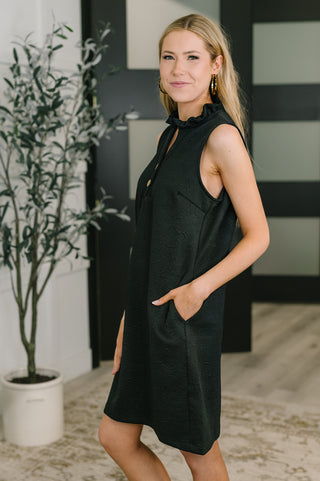 Dear Scarlett High Tide High Neck Embossed Sleeveless Dress in Black