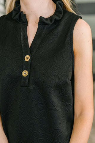 Dear Scarlett High Tide High Neck Embossed Sleeveless Dress in Black