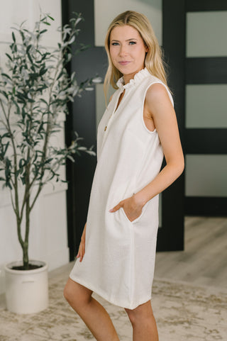 Dear Scarlett High Tide High Neck Embossed Sleeveless Dress in Off White