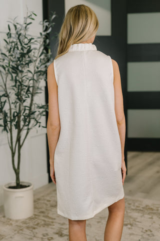 Dear Scarlett High Tide High Neck Embossed Sleeveless Dress in Off White