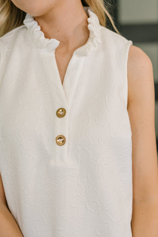 Dear Scarlett High Tide High Neck Embossed Sleeveless Dress in Off White