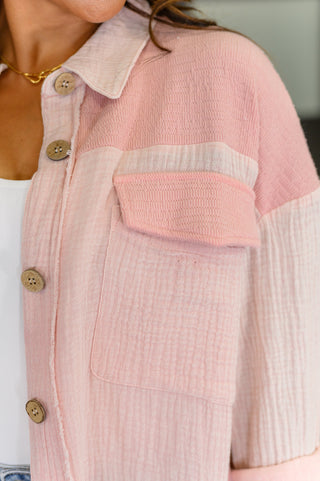 Very J Hot & Unbothered Full Front Button Down Shacket in Pink