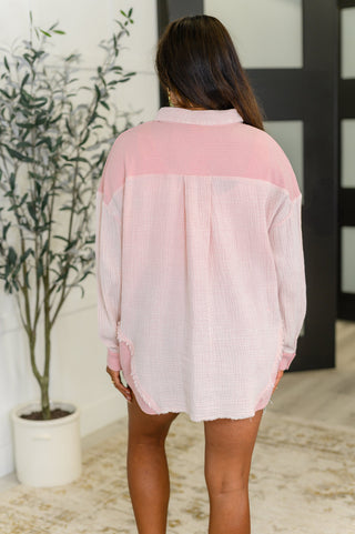 Very J Hot & Unbothered Full Front Button Down Shacket in Pink