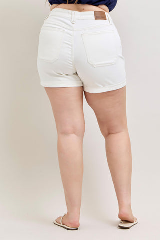 Judy Blue High Waist Aurora Weekender Double Rolled Cuff White Denim Short 150376