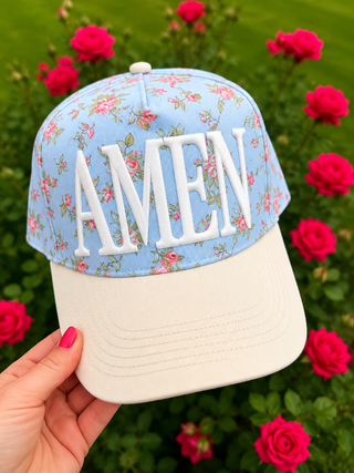 Southern Bliss Amen Floral Light Blue Trucker Hat
