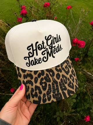 Southern Bliss Hot Girls Take Meds Leopard Canvas Trucker Hat