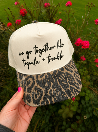 Southern Bliss Tequila & Trouble Leopard Canvas Trucker Hat