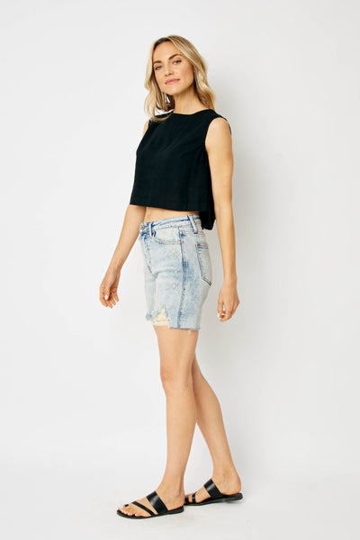Judy Blue High Waist Mineral Wash Destroy Boyfriend Denim Short 150250-Shorts-Sunshine and Wine Boutique