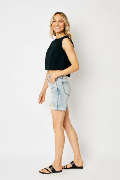 Judy Blue High Waist Mineral Wash Destroy Boyfriend Denim Short 150250-Shorts-Sunshine and Wine Boutique