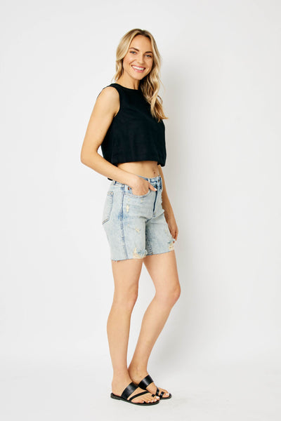 Judy Blue High Waist Mineral Wash Destroy Boyfriend Denim Short 150250-Shorts-Sunshine and Wine Boutique